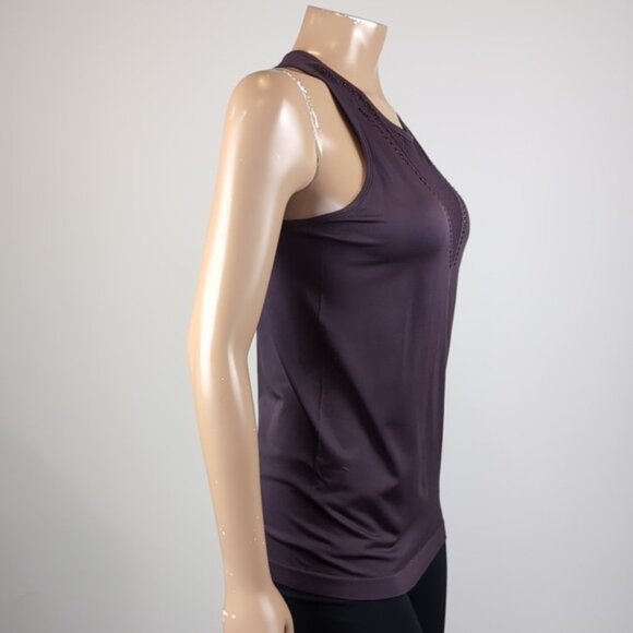 Marika Laser Cut Tank Top Sheer Fishnet Mesh Vneck Racerback Yoga Sporty Plum - Picture 8 of 9